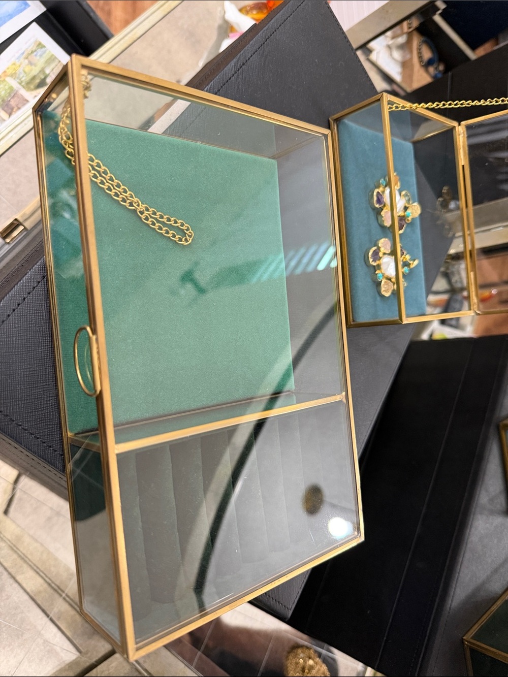 Glass and Brass Jewelry Boxes with Velvet Bases - Picture 4 of 9